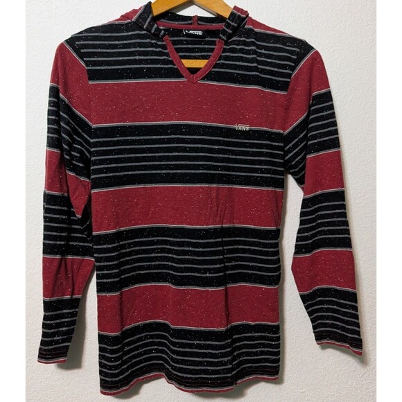 VAN'S OFF THE WALL RED & BLACK SPECKLED V-NECK HOODIE T-SHIRT Size L Large (303) - Picture 1 of 4
